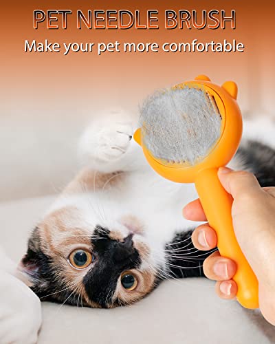 Image of Cat Brush for Shedding, Pumpkin Cat Brushes with Gentle Bristles and Release Button, Gentle Self Cleaning Pet Brush for Indoor Cats and Dogs Daily Grooming Tool During Shedding Season