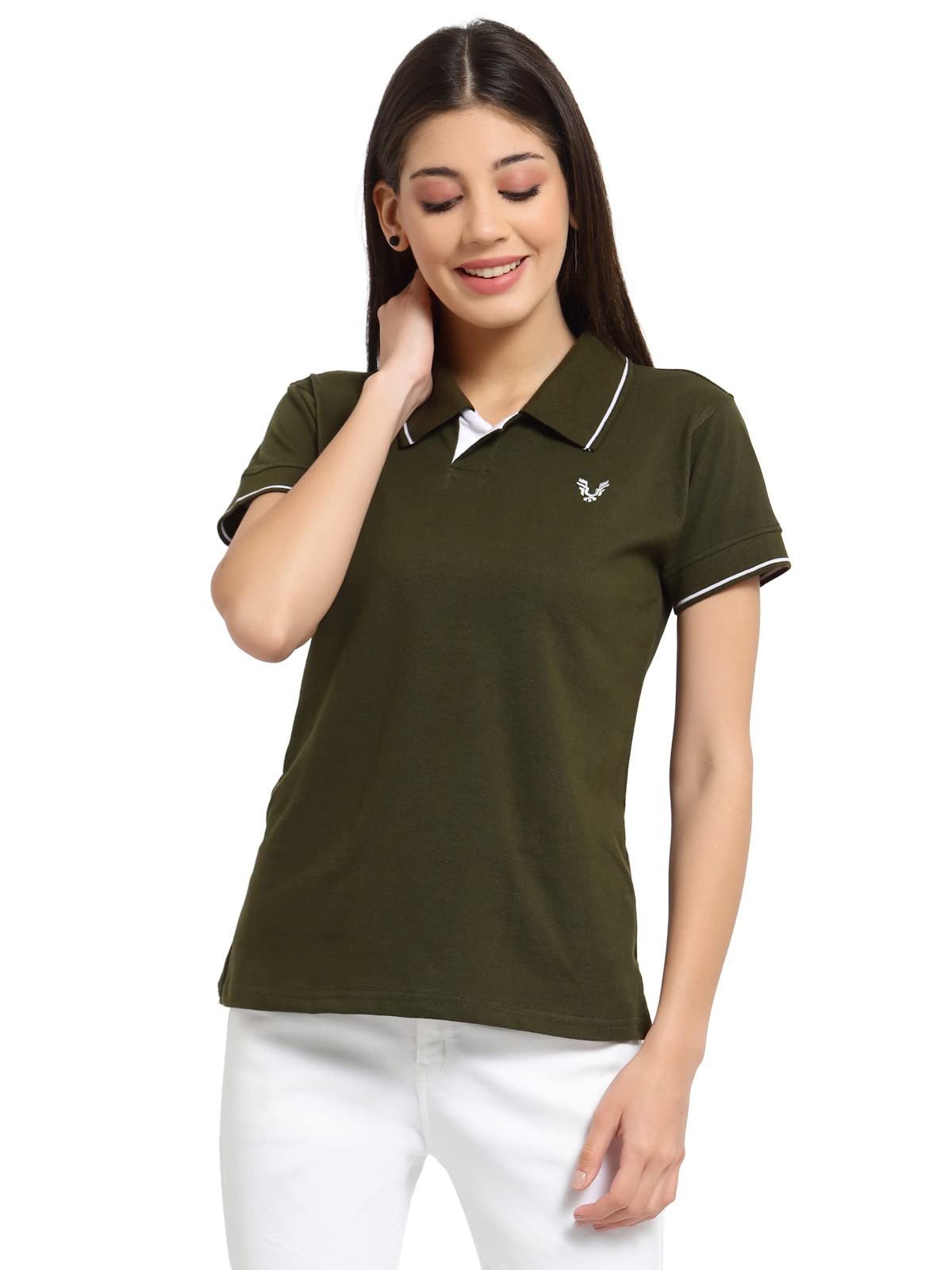 uzarus Women's Cotton Polo Collar Neck T-Shirt Top-picture-19