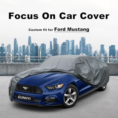 Image of GUNHYI Premium Car Cover Custom Fit Ford Mustang, 16 Layers Heavy Duty Car Cover Waterproof All Weather with Zipper Door for Sun Rain Snow Dust Uv Protection