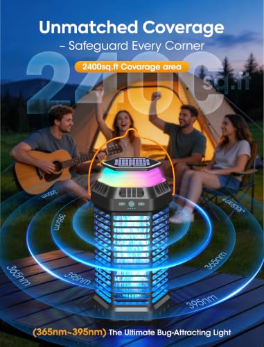 Image of Smart Solar Bug Zapper Outdoor - Automatic Night Sensor, 4500V Mosquito Zapper, 6000mAh Battery, Foldable Design, 5 Lighting Modes, Indoor & Outdoor Mosquito Protection All Night