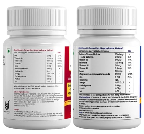 Image of BLACK MIRROR IRON B12 FOLIC ACID VIT C FOR HEALTHY BLOOD ENERGY, STAMINA, IMMUNITY (30 iron 30 calcium, 60, count)