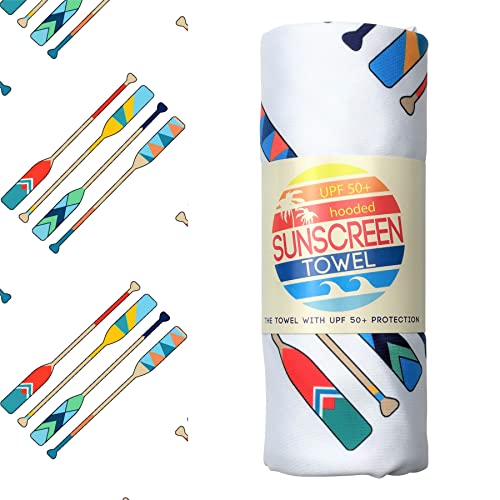 Image of Luv Bug Kids UPF Pool/Beach Towel with Hood, Sunscreen Towel, UV Protection, UPF 50+, Sand Free, Absorbent, & Quick Drying for Swimming, Beaches, Camping, & Travel (30.5" x 40.5", Oars)