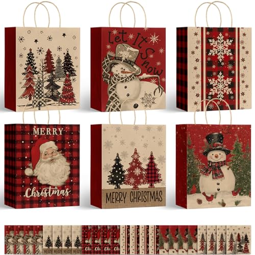 Horaldaily 24 Weihnachtsgeschenkpapiertüten Bulk mit Griffen Verpacken Weihnachtsmann mit buffalooder-weihnachtsbaum weihnachtsmann mit schneemannweihnachtsgeschenk(24 große bilder)