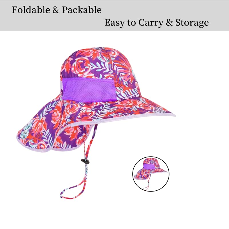 Kids Sun Hats UPF 50+ Sun Protection Hat for Kids with Neck Flap Adjustable Wide Brim Beach Fishing Hat for Girls 2-10 Years 6