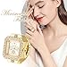 JewelryWe Womens Square Ring Watch: Adjustable Stainless Steel Stretch Band Sparkling Diamond Case 3 Sub-dials Quartz Analog Finger Watches