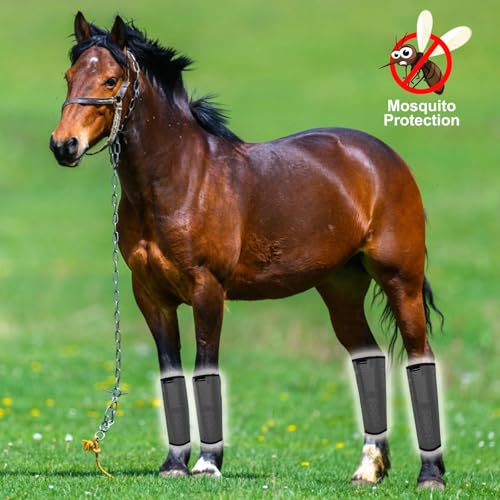 Image of FOXLVDA Pony Fly Boots (Donkey /Mini Horse), Set of 4 - Loose Fitting Design, Breathable, Adjustable & UV Protective with Support Bars for Reduce Stomping & Leg Fatigue, 13hh-14.2hh (Dark Gray, Medium)