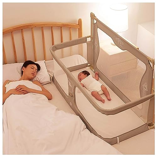 Image of Flwrgirl Bedside Bassinet for Baby,3 in 1 Baby Bassinets Bedside Sleeper,Collapsible Co Sleeper for Baby in Bed,Elevatable Bedside Crib,Cosleeping Baby Bed,47 * 20 * 16.5,Light Grey