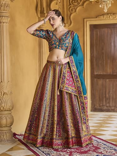 Image of PURVAJA Women's Jacquard Semi-Stitched Lehenga choli