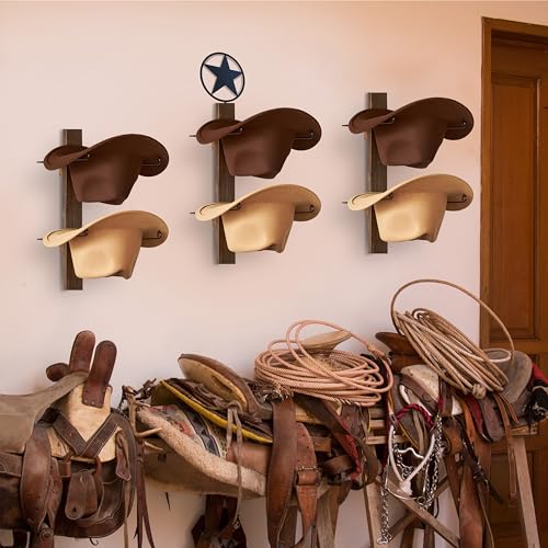 P-ALADIN Cowboy-Huthalter, Cowboy-Hutregal, 6 Stück Cowboy-Hutablage für Wand mit natürlichem Holzbrett, Cowboyhut-Ogranizer für Wanddekoration, behält die ursprüngliche Form des Hutes (Bauernhaus)