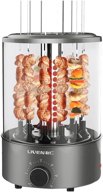 Liven KL-J121 Electric Barbecue/Kebab Machine Automatic 360 Rotating Skewer Roast Griller Non-Stick Smokeless BBQ Knob Control 1100W Power - Grey