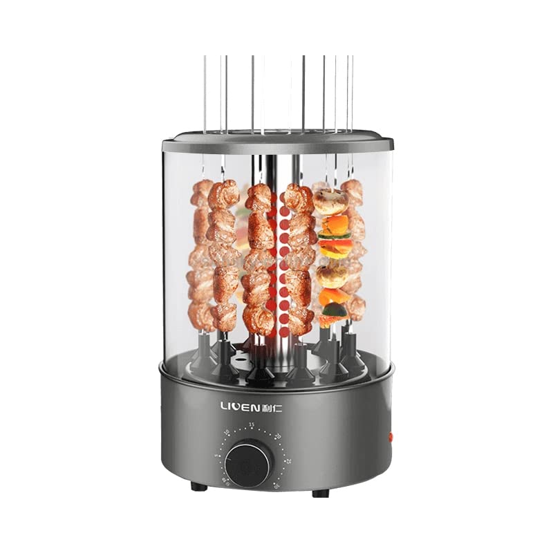 Liven KL-J121 Electric Barbecue/Kebab Machine Automatic 360 Rotating Skewer Roast Griller Non-Stick Smokeless BBQ Knob Control 1100W Power - Grey