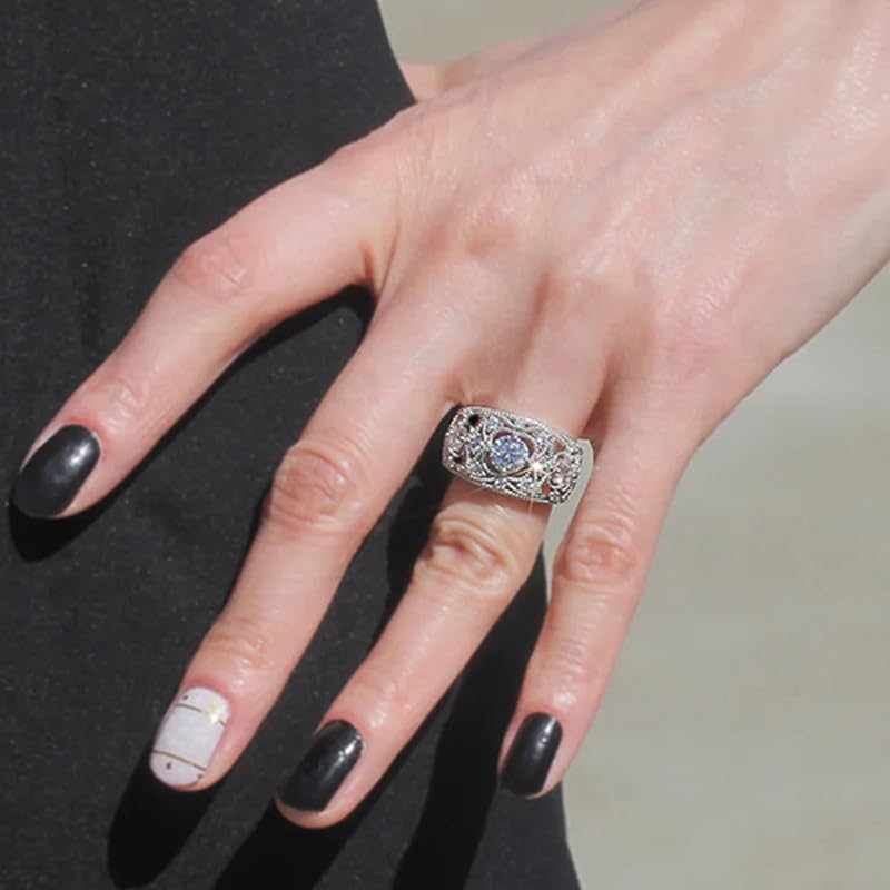 925 Silver Shiny Diamond Ring CZ Eternity Wedding Band Ring for Women Promise Ring Round Cut 3ct Halo Solitare Fake Engagement for Women's 8#3