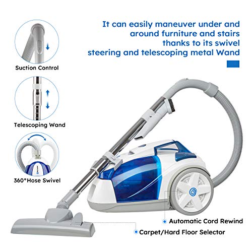 Vacmaster Bagless Canister Vacuum Portable Cyclonic Corded Vacuum Cleaner With Washable Hepa Filter & Automatic 16Ft Cord Rewind Included 2.5L Dust Cup For Tiles, Hard Floor And Pet Hair #TOP1