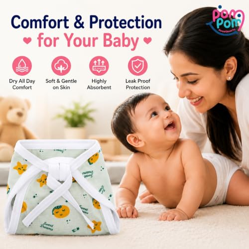 Image of Muslin Langots for new born 0-3 months| Cotton Nappy Washable Reusable, Skin-Friendly U-Shape Tie up Nappies Infant babies, Newborn Baby Clothes Cloth Diaper Pack of 10 Multicolor Printed