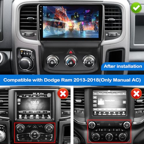 Image of Car Stereo for Dodge RAM 1500 2500 3500 2013 2014 2015 2016 2017 2018 with Wireless CarPlay and Android Auto,9'' Android 13 Touch Screen Radio Replacement,2G Ram 32G ROM(Only fit Manual AC)
