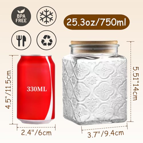 Image of ANSQU 25.3 FL OZ Square Glass Jar, Glass Storage Canister with Airtight Lid, Glass Food Storage Containers for Candy, Coffee, Tea, Canning, Cute Jar (Square Begonia) | Glass Food Storage Container for Coffee, Tea, Candy, Sugar, Decorative Jar Cute Jar (Square Begonia)