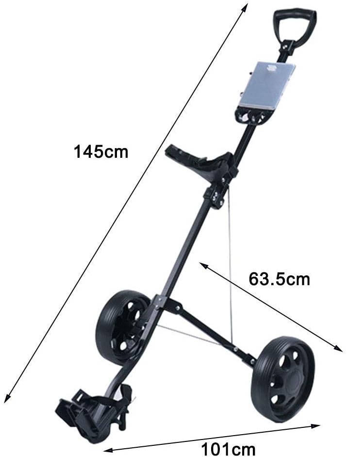 Golf Push Cart Deluxe Steel Push Cart,Foldable Golf Cart, Adjustable Height 2Pcs Wheels Push Pull Golf Steel Frame Cart Trolley,Black