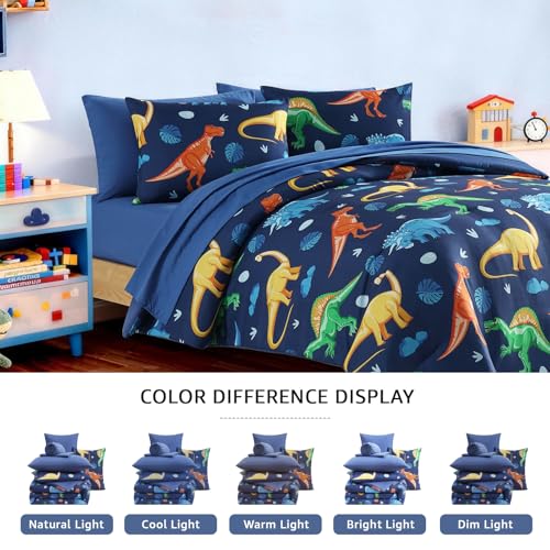 Image of Twin Comforter Set with Sheets for Boys-5 Pieces Twin Bedding Sets Printed | Soft Dinosaur Comforter with Pillowcases & Shams, 66 inch X 86 inch