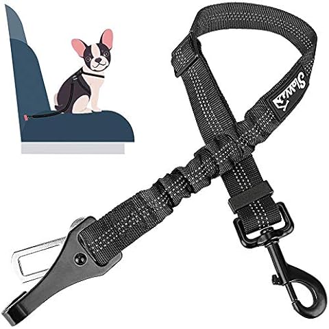 SlowTon Dog Seat Belt, Adjustable Dog Safety Belt Leash, 2 in 1 Latch Bar Attachment Dog Car Seatbelt with Elastic Nylon Bungee Buffer, Reflective Nylon Belt Tether Connect to Dog Harness (Black) Cover