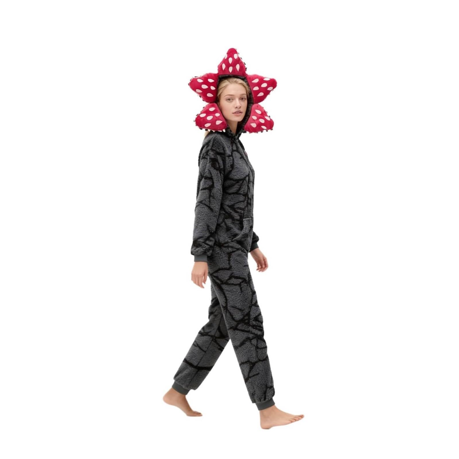 Pigiama unisex 3D D-Demogorgon a maniche lunghe pigiama monopezzo D-Demogorgon tuta con cappuccio in pile pigiama autunno inverno Natale pigiama per adulti