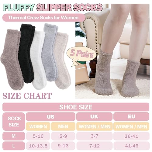 Image of Fuzzy Socks Warm Fluffy Winter Cozy Thick Plush Slipper Sleep Comfy Crew Socks for Women & Men 5 Pairs