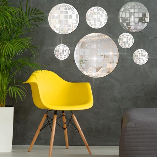 Yousoontic 12 Pcs Acrylic Disco Mirror Wall Decor Disco Ball Mirror Wall Decor Stickers Preppy Acrylic Round Mirror Trendy Room Decor 80s Party Decor Funky Mirror for Home Living Room Bedroom Bathroom