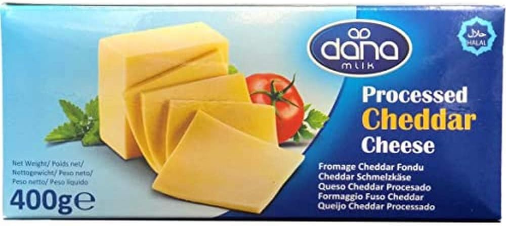 Dana Processed Cheddar Cheese Block 400 gr | for Macaroni, Burgers, Nachos, Sauces (Pack of 1)