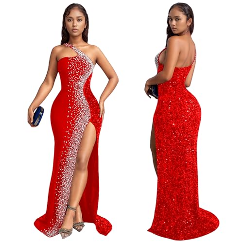 Image of PORRCEY Women's Sexy Rhinestone Lace Sheer Mesh Formal Evening Dress