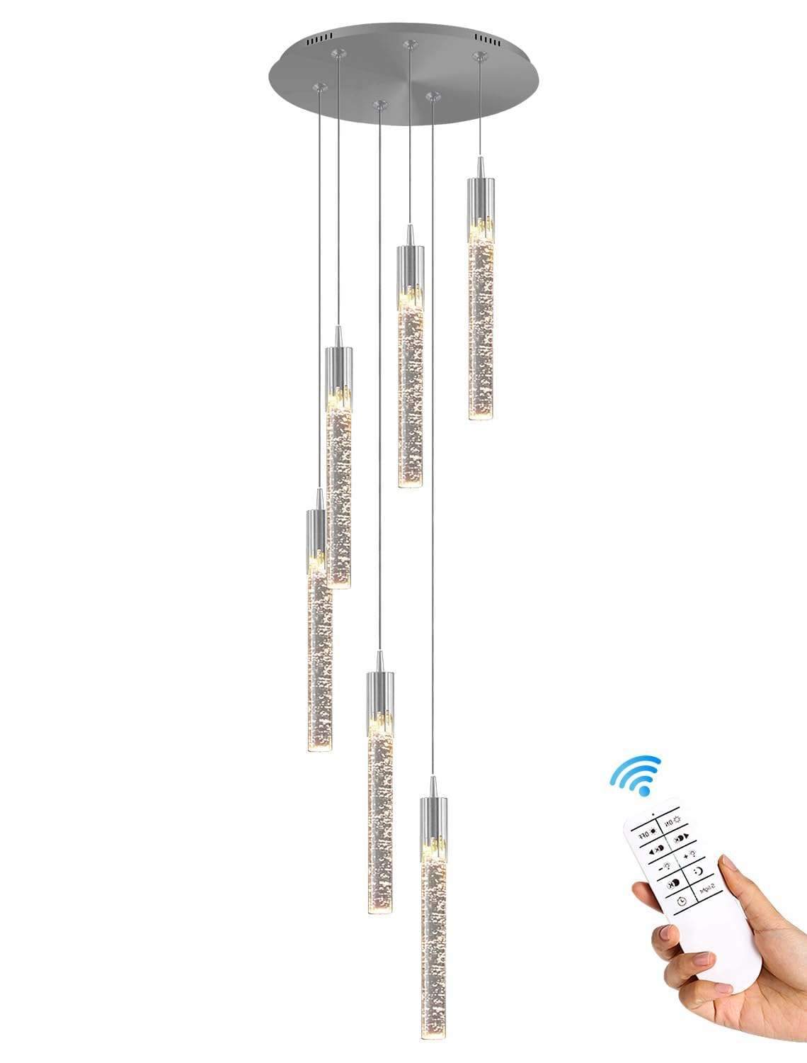 Lámpara de Techo Moderna de 6 Luces con Cristales en Forma de Burbuja - Lámpara Colgante LED Regulable Estilo Loft para Sala de Estar y Comedor, 178 cm de Largo, 2700K/4500K/6000K,