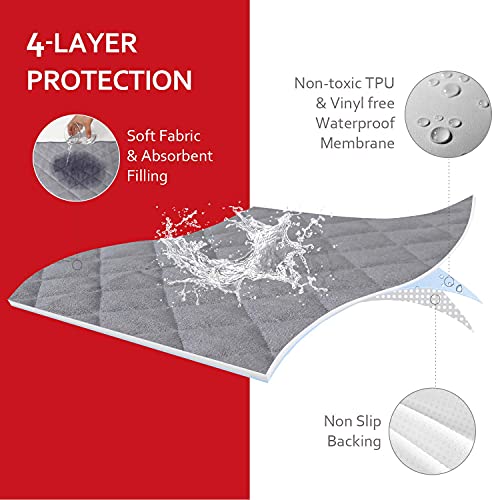Diaper Changing Pad Liner Non-Slip, Waterproof Terry Mat Changing Pad Cover Liner, Quilted Absorbent Bassinet Liners Washable, 3 Pack 13"x 26" Reusable Portable Changing Table Pad Grey - Thumbnail 3
