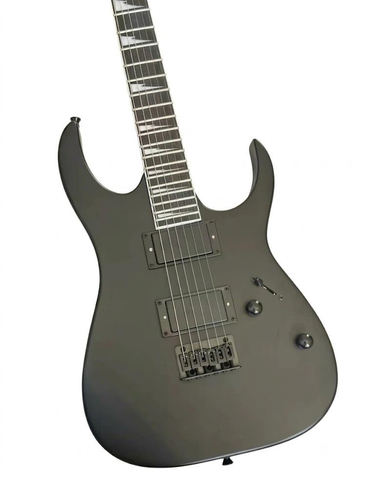 Chitarra elettrica a corpo solido, stile Shredder nero opaco con doppio humbucker e tremolo bloccabile, 6 corde full size for heavy metal (Guitarra Eléctrica)