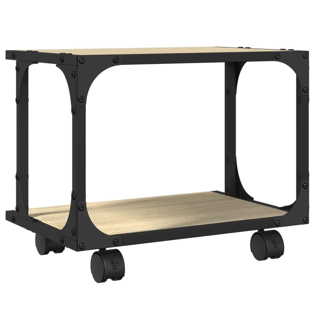 Supporto per stampante con 2 ripiani, rovere Sonoma, 41 x 28 x 33,5 cm, scaffale per stampante in legno con telaio in acciaio, tavolo per stampante con 4 ruote (2 bloccabili), multifunzione