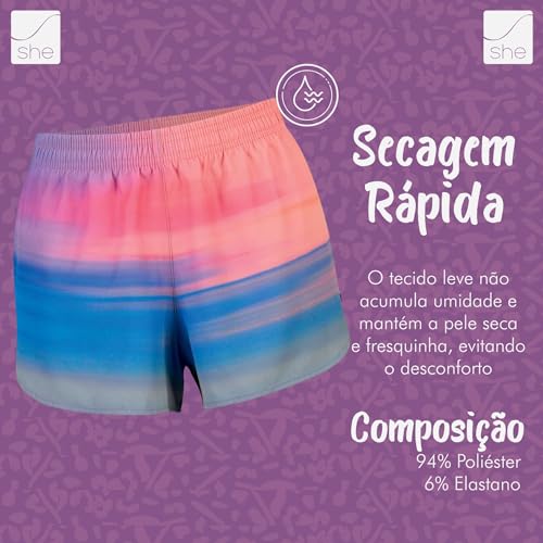 SHE BY MASH Shorts Elastano Dry Fast Feminino Adulto, Rosa Queimado, M