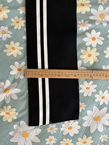 Image of TinaKim Ribbing Knit Fabric, for Waistbands Collar Cuffs Sewing Material (White and Black, 40x6in)