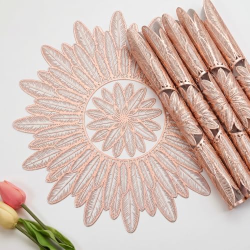 Image of Premium PVC Waterproof Table Placemats Set of 6 | Leaf Design Dining Table Mats | Heat Resistant, Spill Proof & Easy Clean | Elegant Table Decor for Dining Room