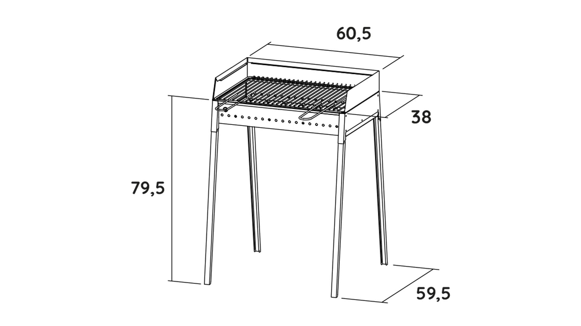 LISA s.r.l. Grill ze stali nierdzewnej Stromboli na węgiel zdejmowane stopy z grillem 60 cm x 40 cm