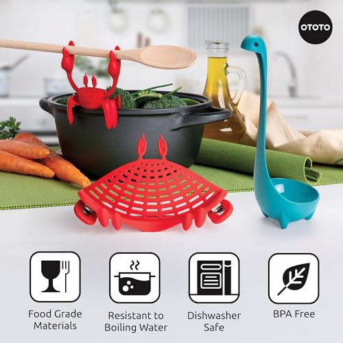 Image of OTOTO Prep Pals Bundle of Red the Crab, Nessie, Crabby - Cute Kitchen Accessories, Kitchen Gadgets, Spoon Rest for Stove Top, Soup Ladle, Pasta Strainer, Funny Unique Gifts, Cooking Gifts