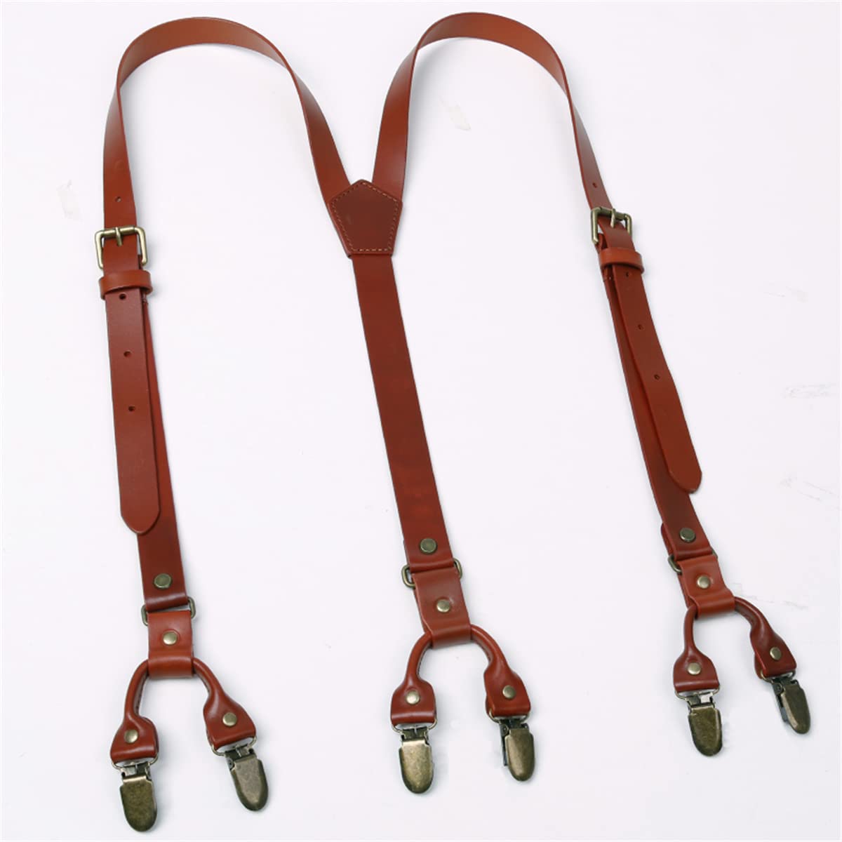 Tirantes para Hombre, Tirantes de Cuero Resistentes en Forma Y Menu2019 (6 Clips metálicos, Correas Ajustables)(Deep Brown)