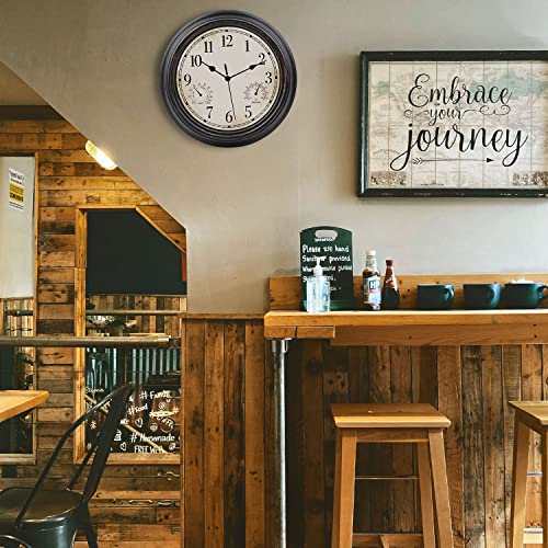 Lotcain 12 Inch Indoor Outdoor Retro Waterproof Wall Clock With Thermometer And Hygrometer, Battery Operated Quartz Round Wall Clock Silent Non Ticking Home Decor,Bronze #TOP1