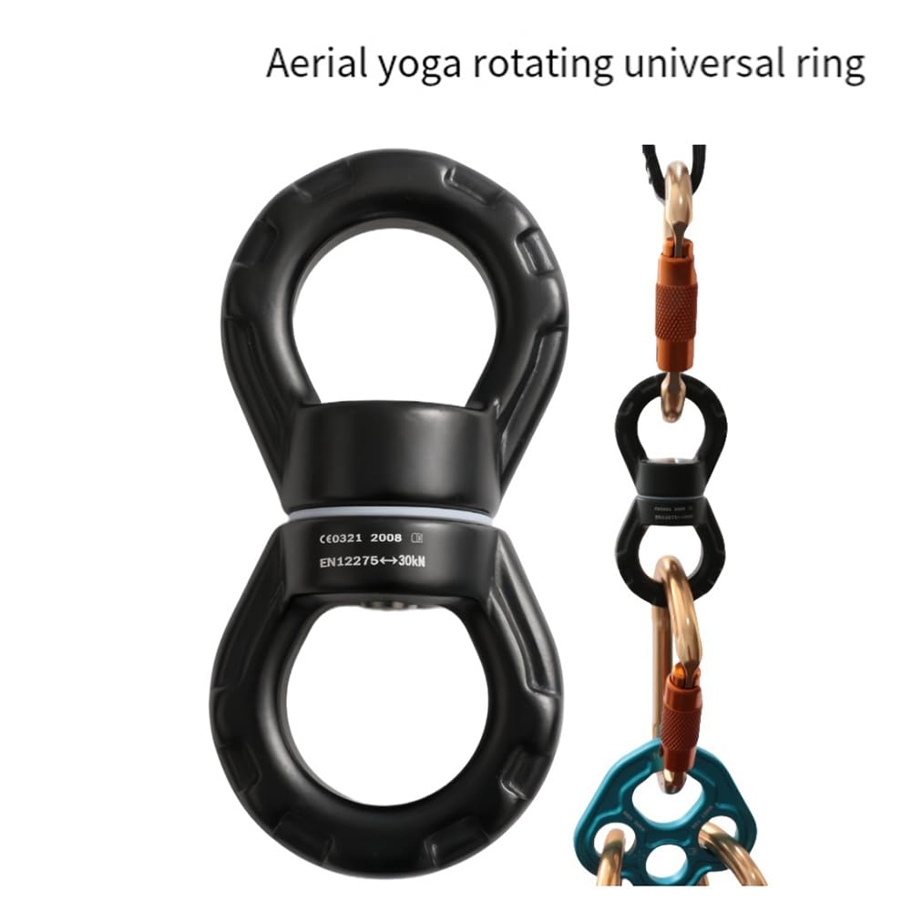 Mosquetón Giratorio de 30 KN, Color Negro, Ideal para Escalada en, Hamaca Colgante, Danza Aérea y Columpios de Árbol para Niños Al Aire Libre.