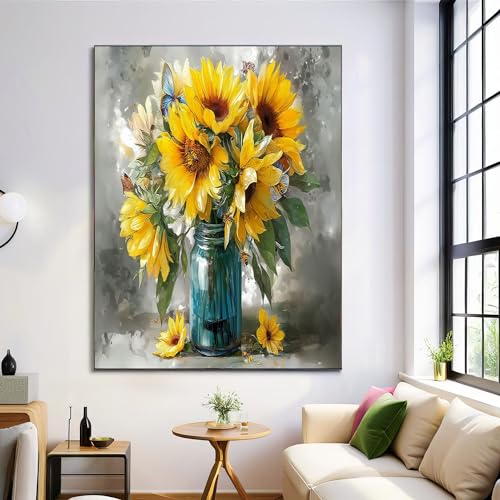 Affiche Peinture Tournesols en Toile premium au rendu artistique d'une œuvre à l'huile