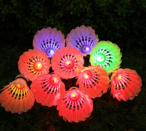 Inngree LED Badminton Birdies, LED Colourful Shuttlecock Dark Night Goose Feather Glow Birdies Lighting Outdoor Indoor Sport Activities (Colourful-10pcs)