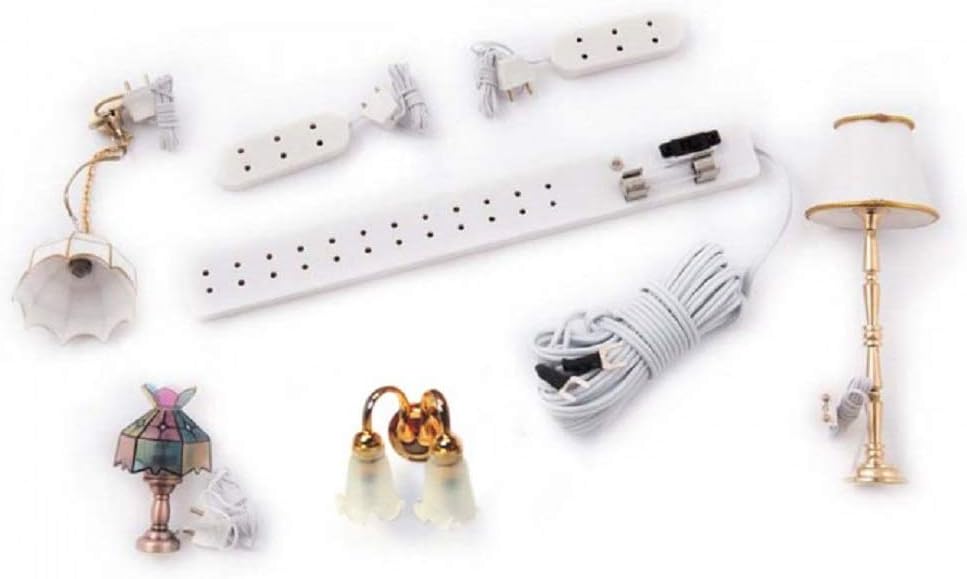 Melody Jane Dollhouse Electric Light Starter Kit 4 Lights Socket Strip Extension Leads 12V