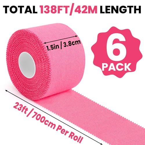 Image of NUITPY 6 Pack Athletic Tape, Pink Sports Tape, Easy Tear Wrist Tape, Strong Adhesion Tapes for Boxing, Gymnastics, Hockey, Soccer, Lacrosse and First Aid