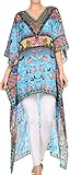 Sakkas SS1655 KF28035A - HiLowKaftan Laisson Hi Low Caftan Dress Top Cover/Up Fit with Printed Pattern - Turq Bright Green - OS Sakkas SS1655 KF28035A - HiLowKaftan Laisson Hi Low Caftan Dress Top Cover/Up Fit with Printed Pattern - Turq Bright Green - OS