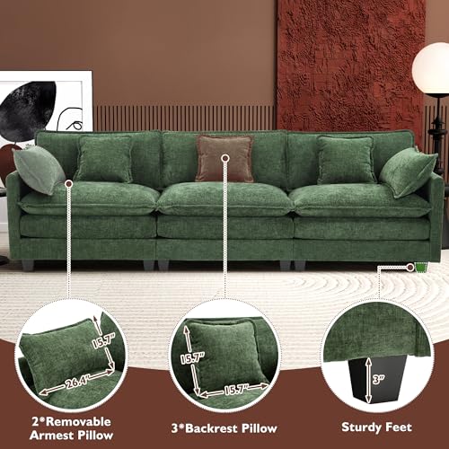 Image of Ihanherry 111.4 Inch 3-Seater Cloud Sofa, Modular Sectional Couch, Modern Deep Seat Sofa for Living Room, Comfy Double Layer Upholstered Seat Cushion, Breathable Chenille Fabric, Green