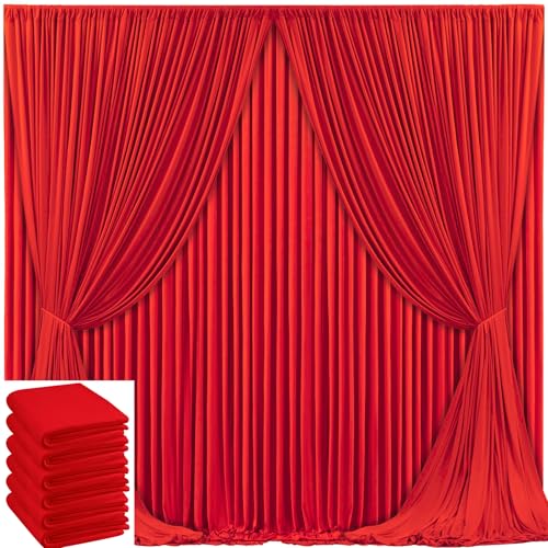 Image of 30x10ft Red Backdrop Curtain for Wedding Parties Wrinkle Free Fabric Red Drapes Backdrop Decoration for Baby Shower Birthday Photography Decoration 6 Panels, 5ft x 10ft