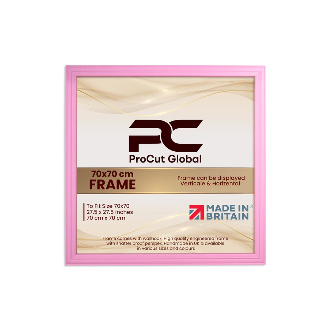 Procut Global 70x70CM Pastel Pink Picture Frames - Classic Wooden Photo Frame with Shatterproof Perspex for Wall or Tabletop - Perfect for Posters, Certificates & Prints - Sizes & Colors Available