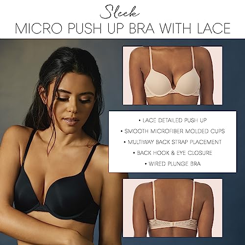Ongossamer Women's Sleek Micro Plush Push Up Bra W/Lace Back Bra, Black, 36Dd #TOP2