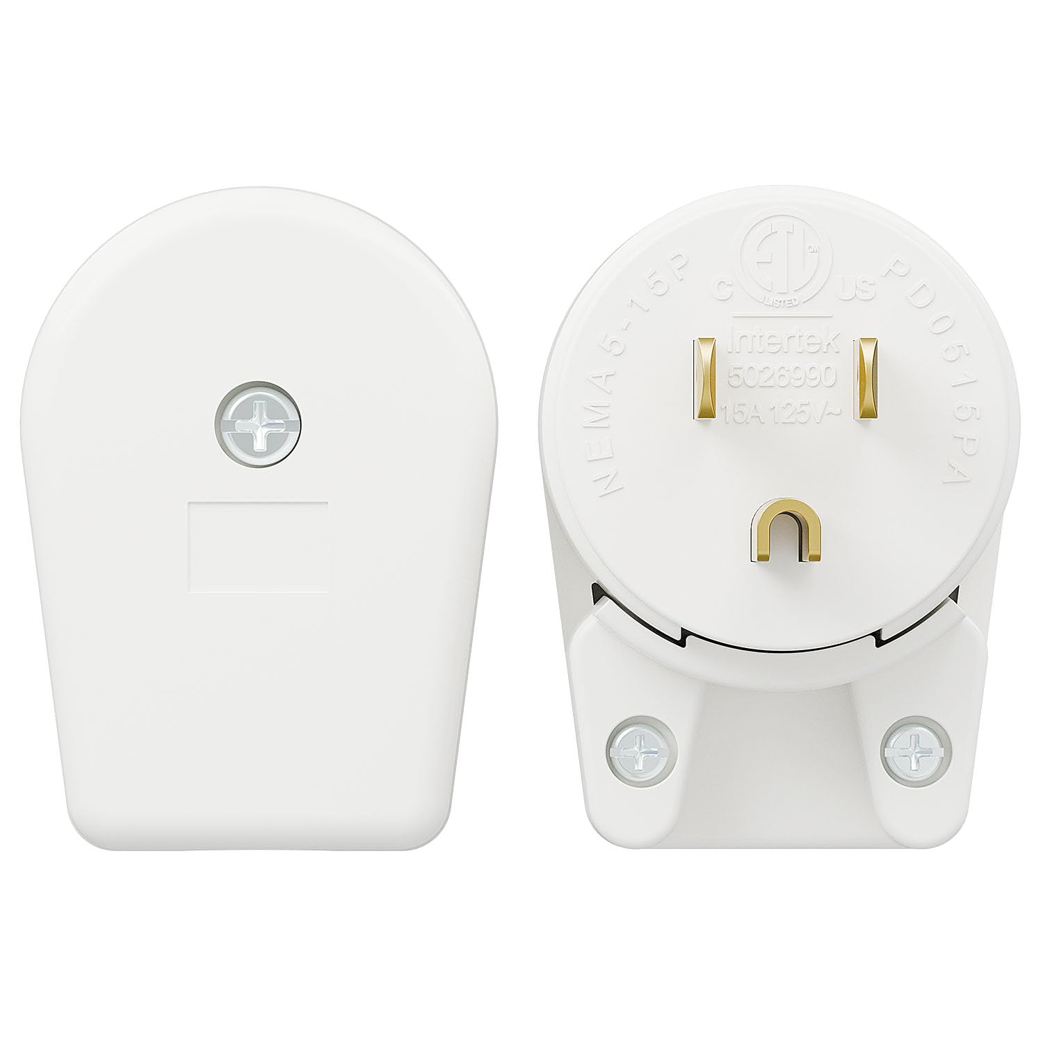 10Pack Nema 5-15P Plug 15A 125V Plug, Plugrand 12 Directions Adjustable Plug, 90 Degree 5-15P 3-Prong Rewireable Plugs, Nema 5-15P Household Right Angle AC Plugs, White, ETL Verified